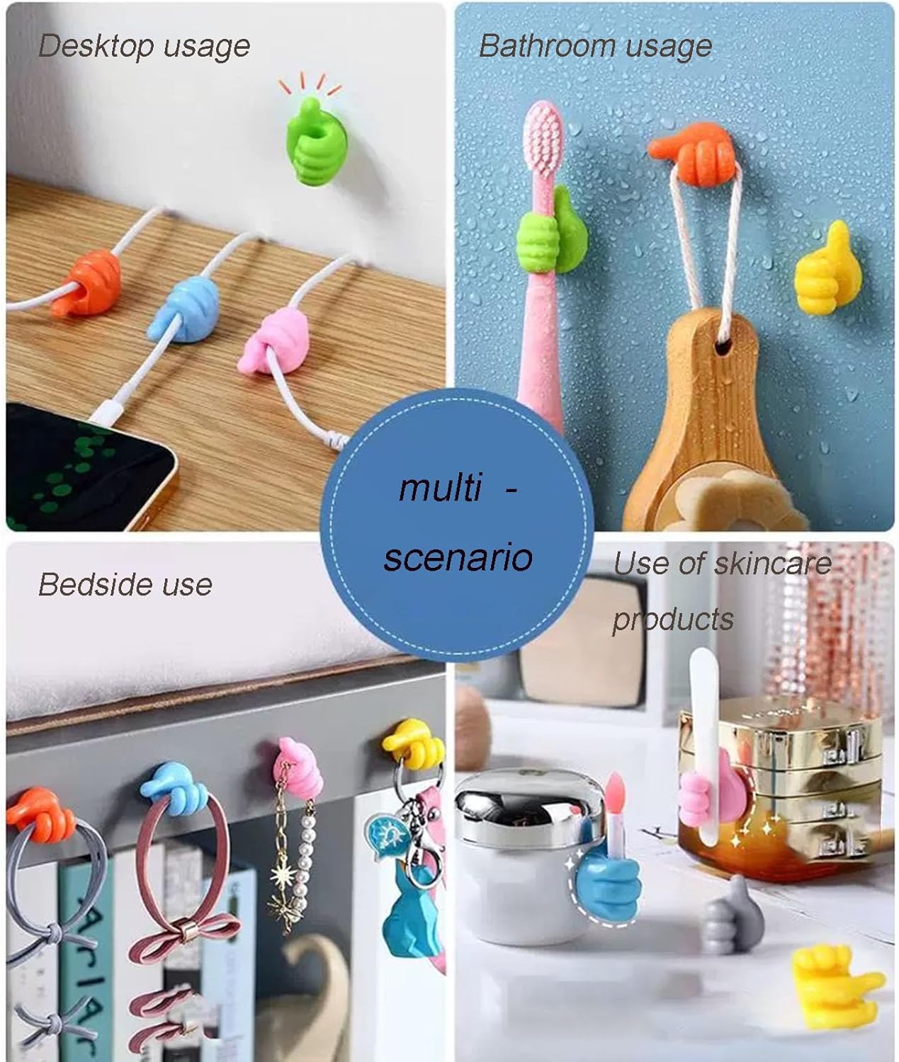 9 Pcs Creative Silicone Thumb Hook, Wall Hook - Multifunction Adhesive Cable Clip, Adhesive Wall Hooks, Cable Organizer Clips Key Hanger