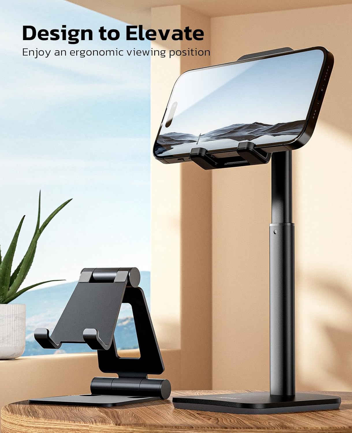 Nulaxy Phone Stand, Height Angle Adjustable Cell Phone Stand, Phone Holder for Desk Compatible with Phone 16 15 14 13 12 Mini 11 Pro Xs Max Xr X 8 7 6 6s Plus, All Smartphones (4-8 inches) - Black