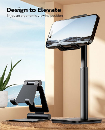 Nulaxy Phone Stand, Height Angle Adjustable Cell Phone Stand, Phone Holder for Desk Compatible with Phone 16 15 14 13 12 Mini 11 Pro Xs Max Xr X 8 7 6 6s Plus, All Smartphones (4-8 inches) - Black