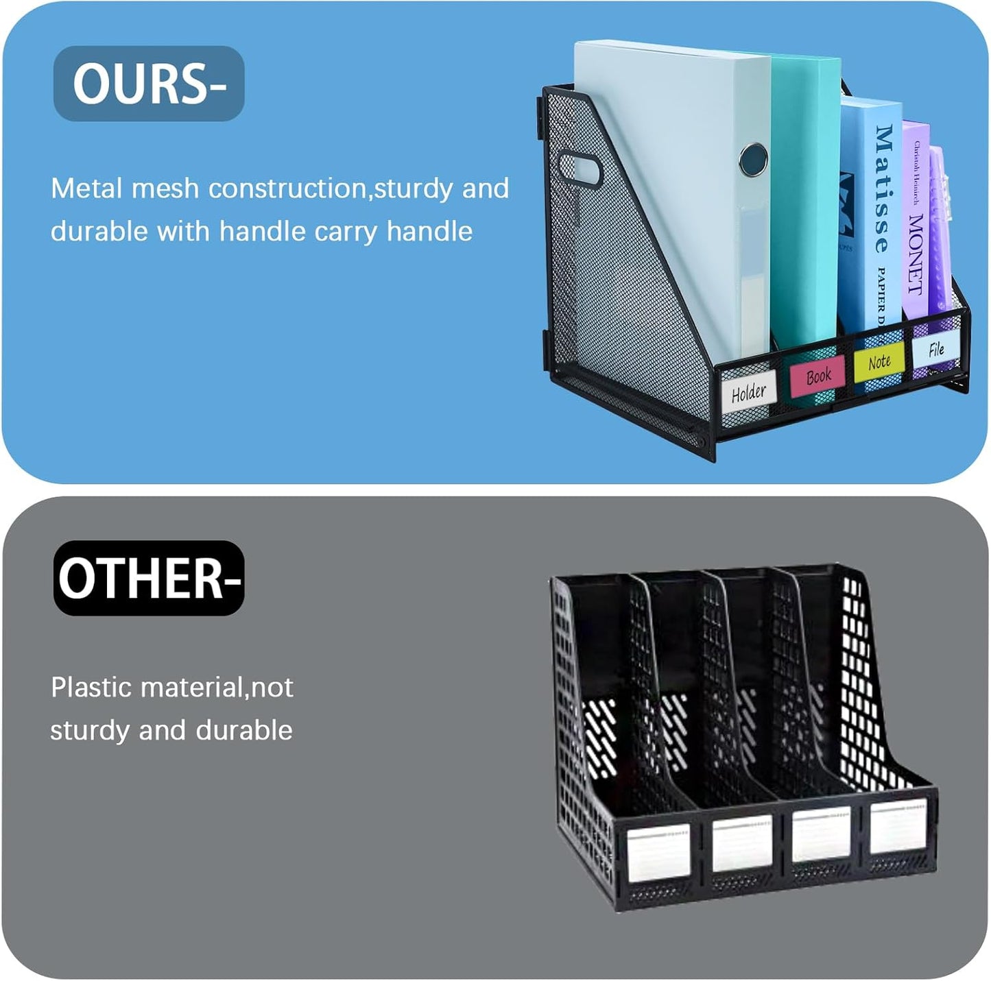 Desk Organizers Metal Magazine File Holder Racks Desktop Folder Storage Binder Organiser Document Organization for Home Office & Classroom,5 Vertical Compartments