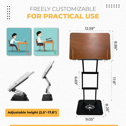 Foldable Book Stand for Reading – Adjustable Book Holder Height Up to 17.8″, Reading Stand with 13″ × 8.7″ Platform – Lightweight 3.3 lb Portability