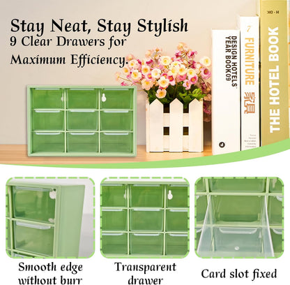 Small Drawer Organizer for Desk, 7.1" x 3.8" x 4.6" Mini Desktop Drawer Organizer with 9 Clear Drawers, Compact Craft & Office Supplies Organizer for Home School (Pink)