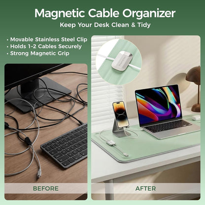 Desk Mat – Double-Sided Vegan Leather & Felt | Built-In Magnetic Cable Organizer & File Storage | Premium Workspace Pad for Office, Gaming & Creative Professionals-（Green）