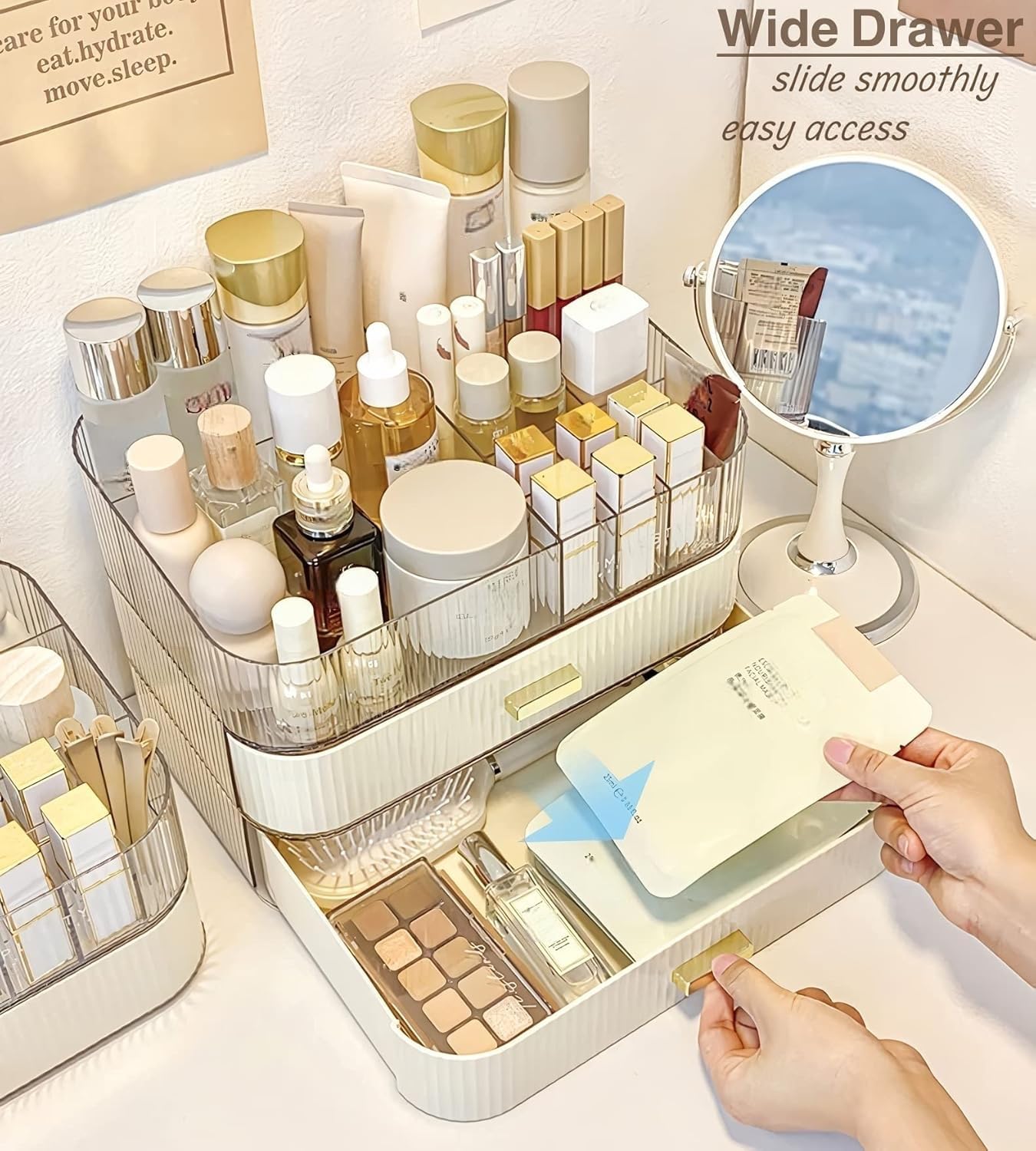 Stackable Cosmetics Organizer Drawers, Bathroom Vanity Makeup Organizers and Storage, Ideal for Desk and Dresser Countertops, Great for Palette, Skincare, Lipsticks, Nail Care. Green