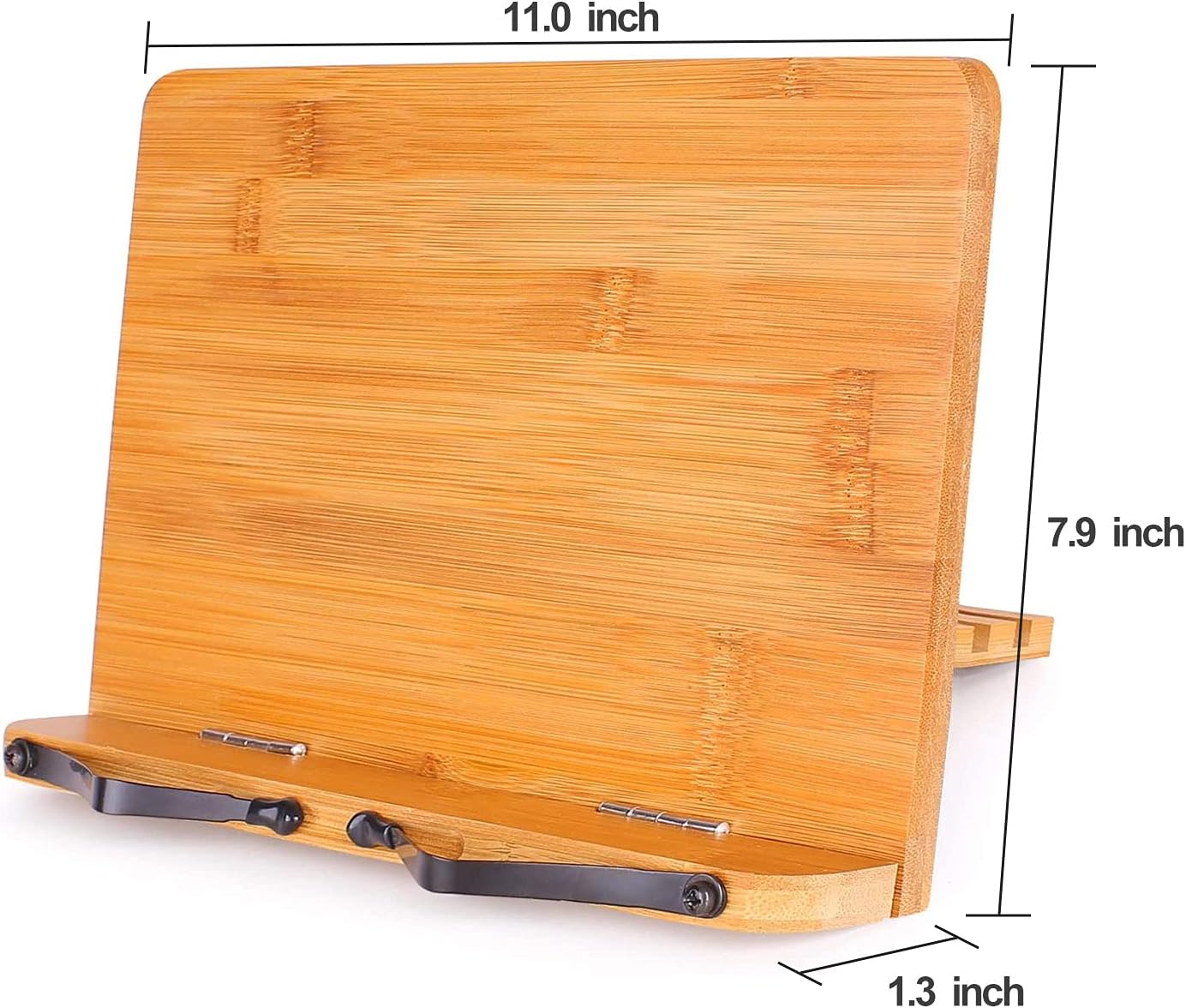 MEGREZ Bamboo Book Stand for Reading, Adjustable Cookbook Holder with Page Clips, Recipe Book Holder for Kitchen, Smooth Surface (11.0 x 8.0 inch)