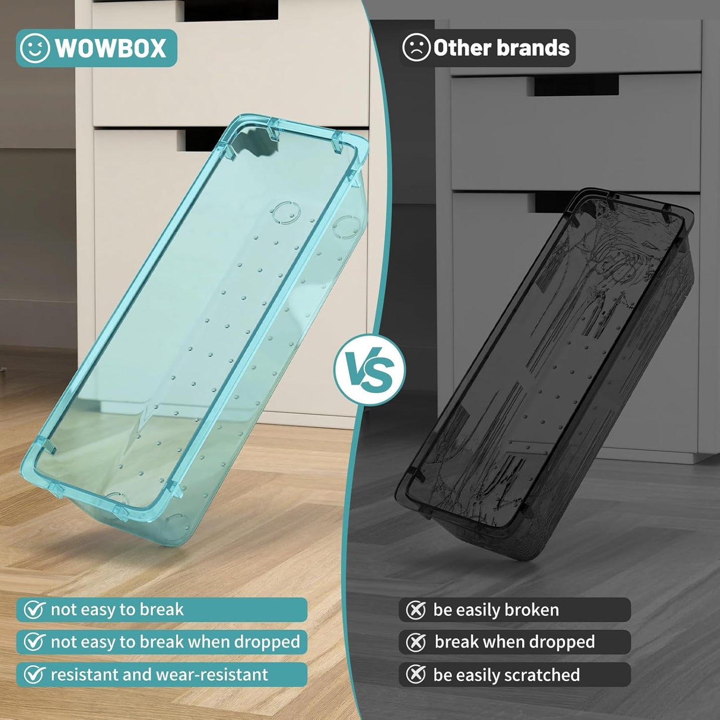WOWBOX 32 PCS Clear Plastic Drawer Organizer Set, 4 Sizes Desk Drawer Organization and Storage Containers for Makeup, Cosmetics, Jewelry and Gadgets in Kitchen, Bathroom, Bedroom, Office, Clear Black