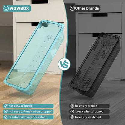 WOWBOX 32 PCS Clear Plastic Drawer Organizer Set, 4 Sizes Desk Drawer Organization and Storage Containers for Makeup, Cosmetics, Jewelry and Gadgets in Kitchen, Bathroom, Bedroom, Office, Clear Black