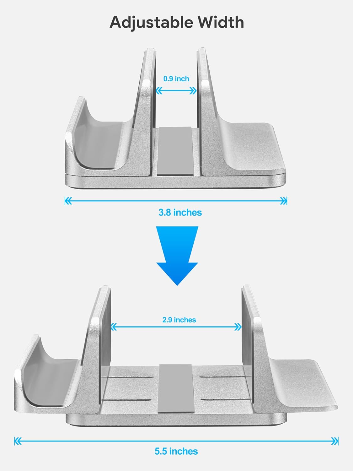JARLINK 2-in-1 Design Vertical Laptop Stand Holder, Aluminum Laptop Stand for Desk with Adjustable Dock, Space-Saving Organizer Compatible with All MacBook, Samsung, HP, Dell, Chrome Book,Silver