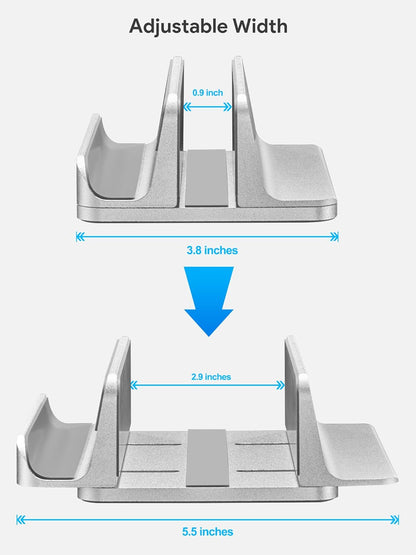 JARLINK 2-in-1 Design Vertical Laptop Stand Holder, Aluminum Laptop Stand for Desk with Adjustable Dock, Space-Saving Organizer Compatible with All MacBook, Samsung, HP, Dell, Chrome Book,Silver