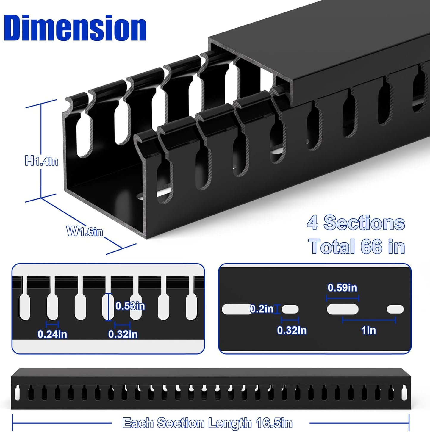 ZhiYo 2 x 2in Professional Server Rack Cable Management Raceway, 99in (6X L16.5in) Cable Raceway Kit, Electrically Safe PVC Open Slot Wire Raceway for Under Desk/Computer/Network Cords, Black