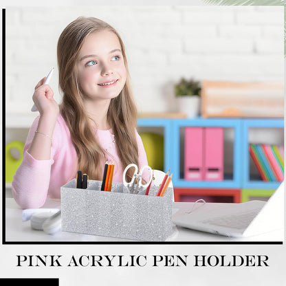 Jetec Acrylic Pen Holder 6 Compartments Makeup Brush Stationery Organizer Pencil Holder for Desk Accessories, Cosmetic Brushes, Dorm, Home, Bathroom, Kitchen, Office Supplies(Neon Pink)