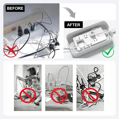 Vehamljyn Cord Organizer Box Multi-Hole Shunt Design Large Cable Management Box Hide Power Strips & Cords for Home Office Living Room (White)