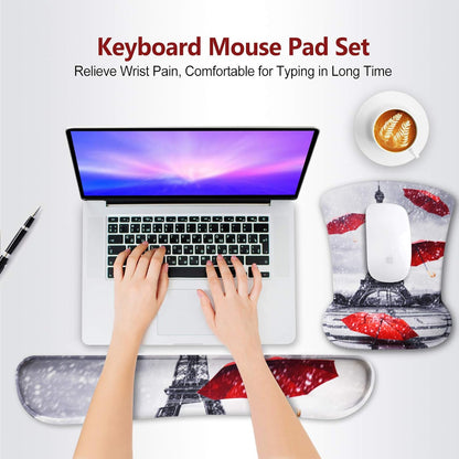 Keyboard Wrist Rest Pad Ergonomic Mouse Pad Set, ToLuLu Gel Mouse Pad Wrist Support for Computer Laptop, Mousepad Keyboard Wrist Support with Memory Foam for Easy Typing Pain Relief, Van Gogh Painting