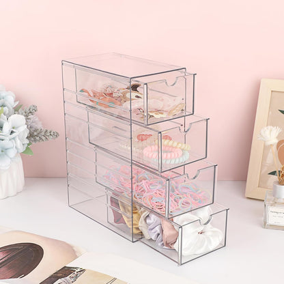 Hipiwe Plastic Drawer Organizer Clear Desktop Drawers Box with 6 Pull Out Drawer Compact Storage Box for Cabinet Vanity Bathroom Bedroom Pantry Shelf Office Closet Organization