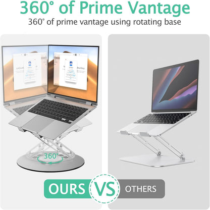 Laptop Stand for Desk Adjustable Computer Stand with 360 Rotating Base Ergonomic Laptop Riser Mount for Desk Foldable Protable Computer Desk Fits with MacBook Pro Air, Round Black