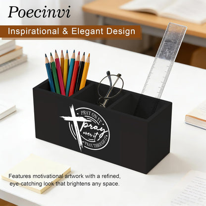 Blue Coquette Bow Pen Holder for Home Office Desk, Girly Office Decor, Preppy Blue Ribbon Bow Aesthetic Wooden Box Sign Pencil Holder for Desk Shelf Organizer