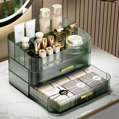 Stackable Cosmetics Organizer Drawers, Bathroom Vanity Makeup Organizers and Storage, Ideal for Desk and Dresser Countertops, Great for Palette, Skincare, Lipsticks, Nail Care. Green