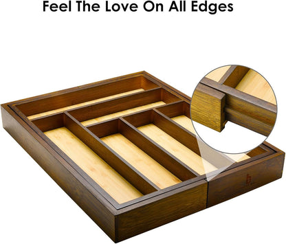 Cozee Bay Bamboo drawer organizer, utensil holder, silverware organizer, and adjustable cutlery tray with drawer dividers, for kitchen, office desk, and bathroom storage (White)