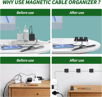 Magnetic Cable Organizer for Desk – Upgraded Wire Clips with Adhesive Base – Desktop Cord Holder for USB, Charging Cables – 6 Clips + 1 Magnetic Base (Black)