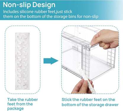 Vtopmart 4 Pack Stackable Storage Drawers,Clear Acrylic Drawer Organizers with Handles, Easily Assemble for Fridge, Bathroom,Kitchen Undersink,Cabinet,Pantry Organization and Storage