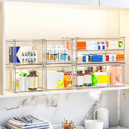 caktraie 6 Pack Small Stackable Stroage Drawers, Acrylic Bathroom Makeup Organizer, Plastic Storage Bins For Vanity, Undersink, Kitchen Cabinets, Pantry, Home Organization