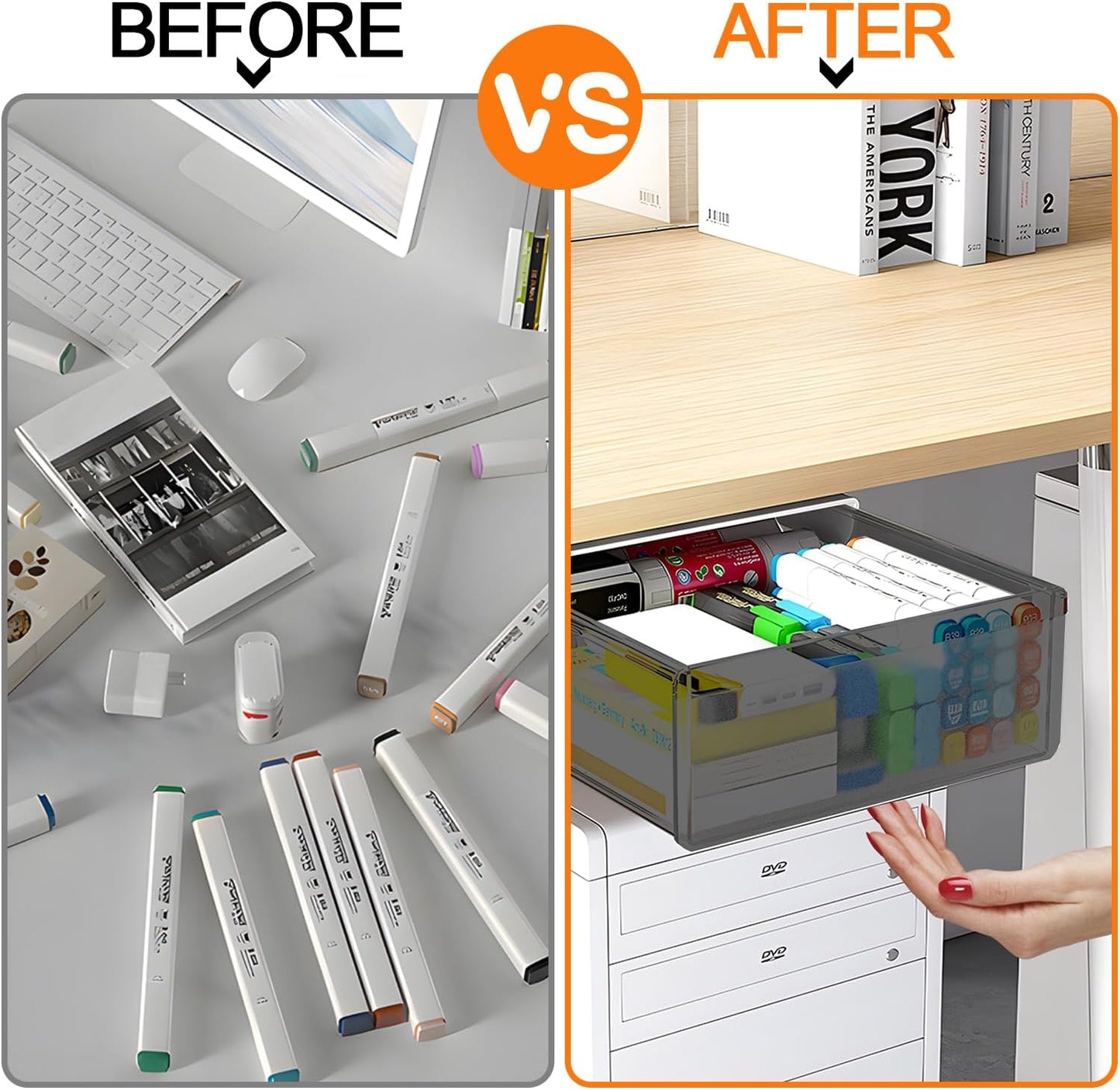 SVNNELP Under Desk Table Drawer Storage Organizer,2 Pack Large & Small Attachment Desk Drawers - Hidden Desktop Organizer,Slide out Drawer for Storage Pencil & Home Office Gadgets (S+L)
