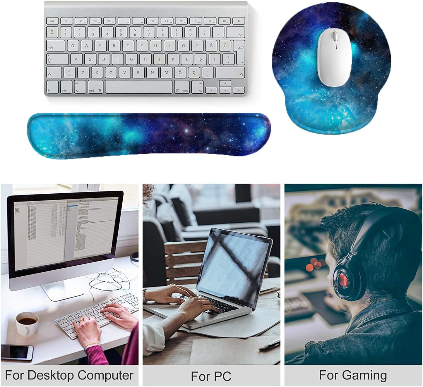 LATEEFAH Mouse Pad with Wrist Rest, 3-in-1 Gaming Mouse Pad, Keyboard Wrist Rest, Ergonomic Memory Foam Mousepad with Wrist Support for Computer Keyboard