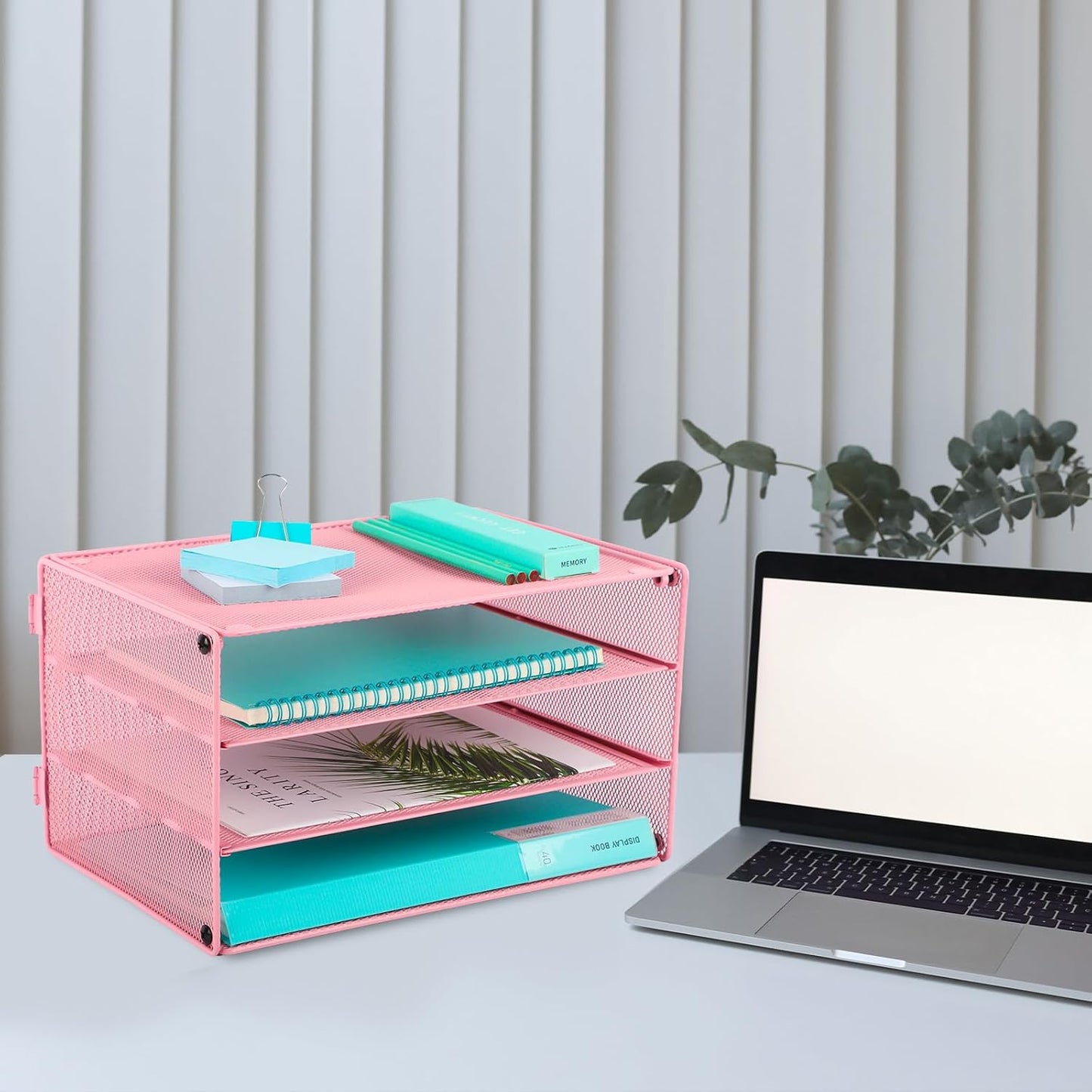 EASEPRES 3 Tier Mesh Desk Organizer Tray, File Paper Letter Folder Holder Desktop Paper Sorter Mail Organization Rack Storage Accessories, for Office Home School Classroom, Black