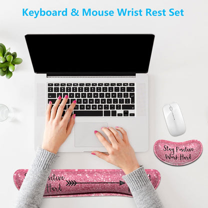 Dapesuom Enlarge Keyboard Wrist Rest, Memory Foam Wrist Cushion for Desk Mats Support, Cute Pain Relief Keyboard Mouse Pad Rests Set with Non-Slip Base for Gaming Laptop Office Computer, Green Leaf