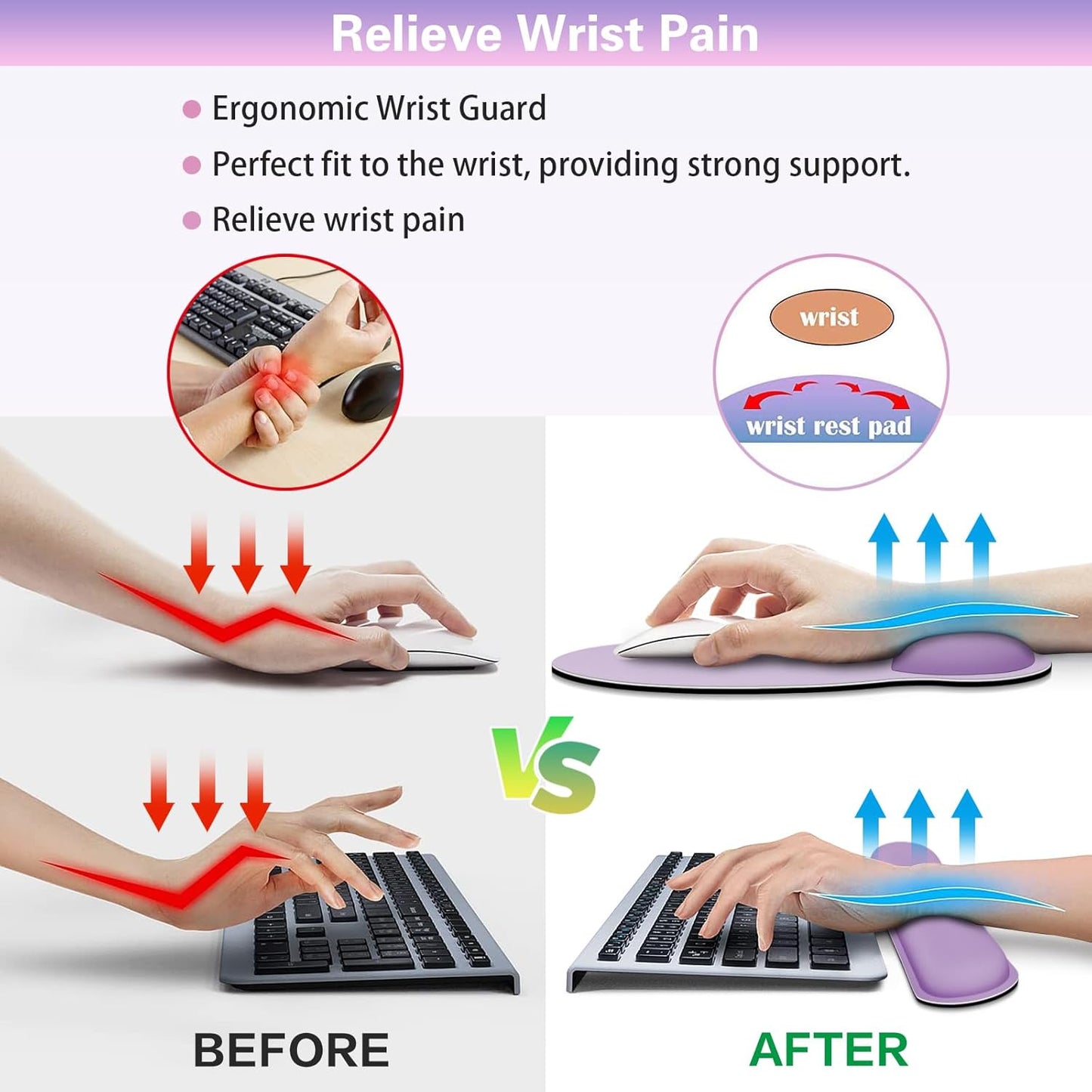 Mouse Pad with Wrist Rest Set, Qomolama 3-in-1 Wrist Support Mouse Pad Set, Floral Gaming Mousepad with Anti-Skid Base,Ergonomic Mouse Pad,Memory Foam Keyboard Gel Wrists Rest