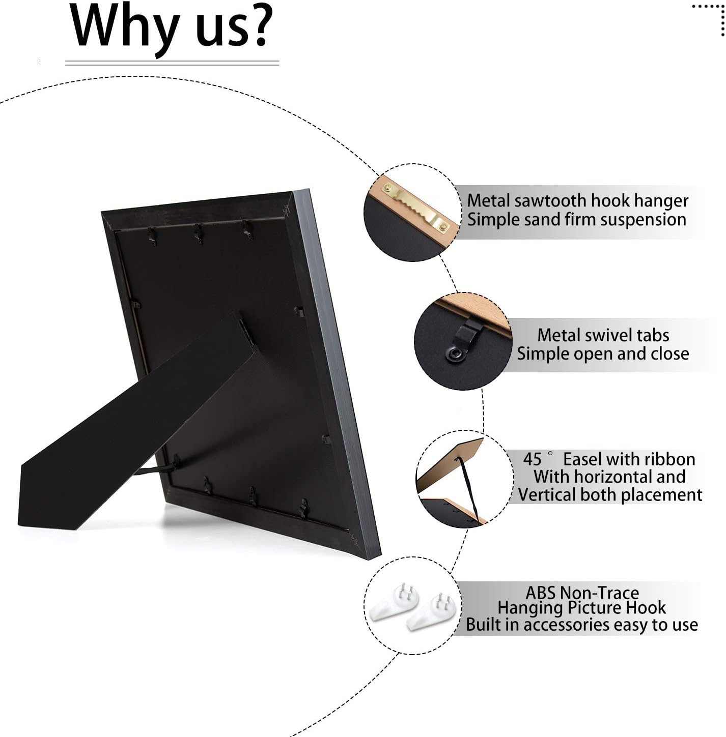 ELSKER&HOME Diploma Frame - Wide Solid Wood Frame - Black Velvet Golden Rim Mat - Semi-Tempered Glass - Includes Hanging Hardware and Desktop Easel(ONLY Display 11×14 Document/Certificate)