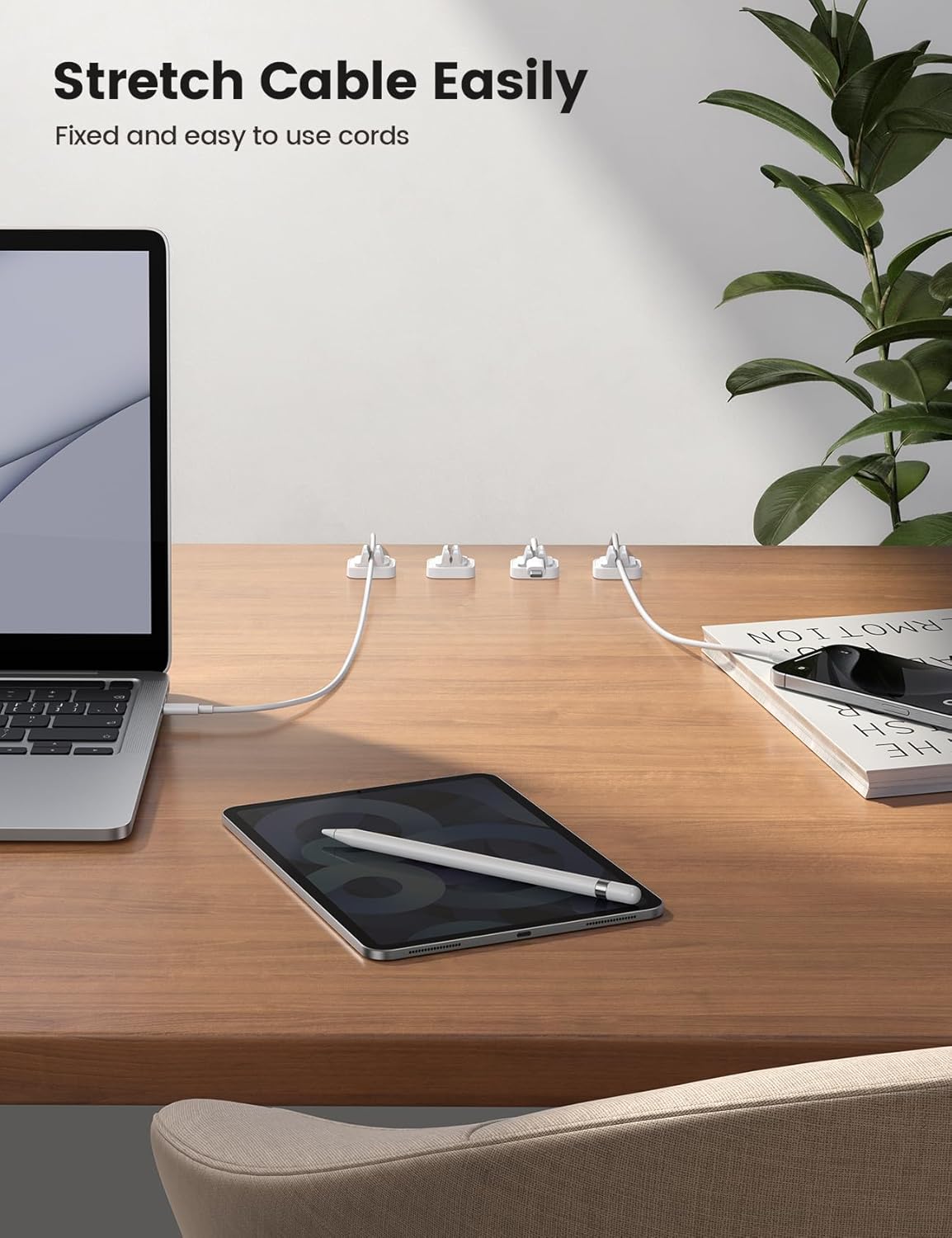 5Pack Cable Spring Holder Clips, Cord Organizer for Desk - Lamicall Adjustable Cord Wire Holder Keeper, Phone Charger Organizer Clips, Wire Cable Management for Nightstand Wall Car Office Desktop