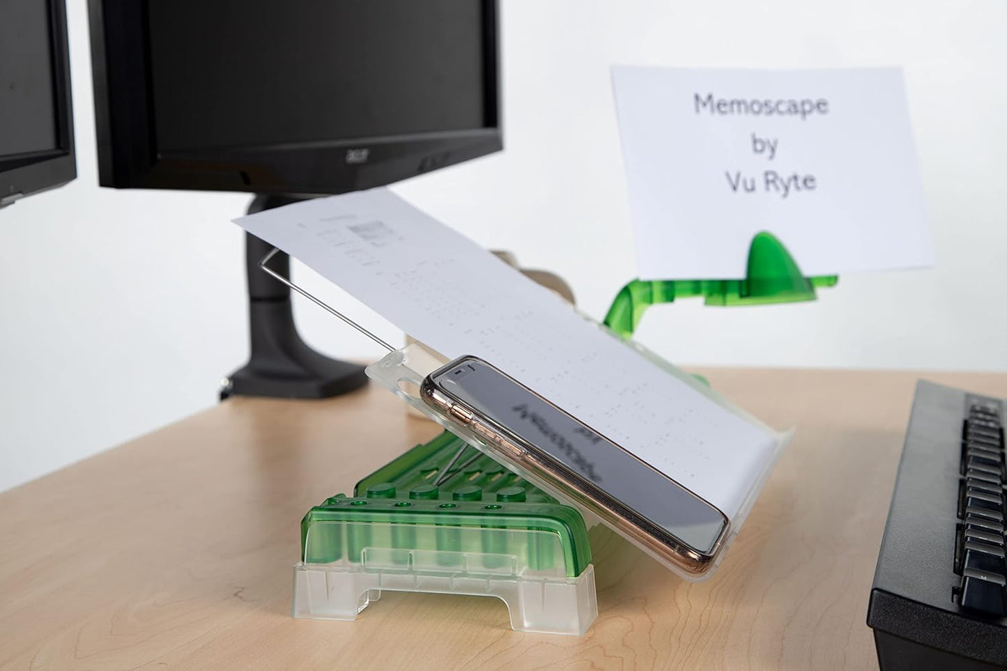 MemoScape Adjustable in-Line Document Holder for Typing | Reduces Neck Strain, Improves Focus, Boosts Desk Organization, and Workflow | Paper Holder Stand for Desk and Home Office - Black (VUR 2060)