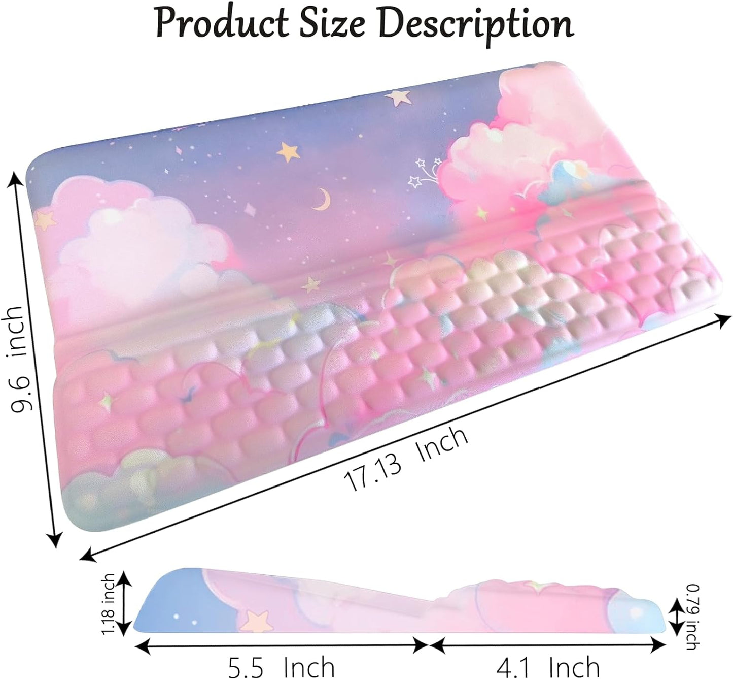 Computer Keyboard Stand Pad with Wrist Rest Purple Blue Cloud Keyboard Pad Support with Comfortable Galaxy Stars Wrist Pad Cute Girl Ergonomic Tilted Keyboard Riser Holder for Desktop Office Home