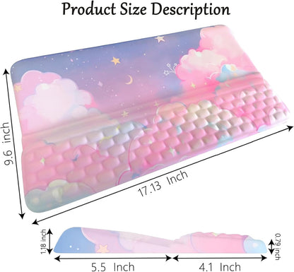Computer Keyboard Stand Pad with Wrist Rest Purple Blue Cloud Keyboard Pad Support with Comfortable Galaxy Stars Wrist Pad Cute Girl Ergonomic Tilted Keyboard Riser Holder for Desktop Office Home
