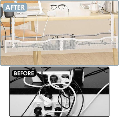 Cable Management, 25'' Cable Management Under Desk No Drill, Metal Cord Organizer with Clamp for Standing Desk, Cable Organizer for Home Office, Black