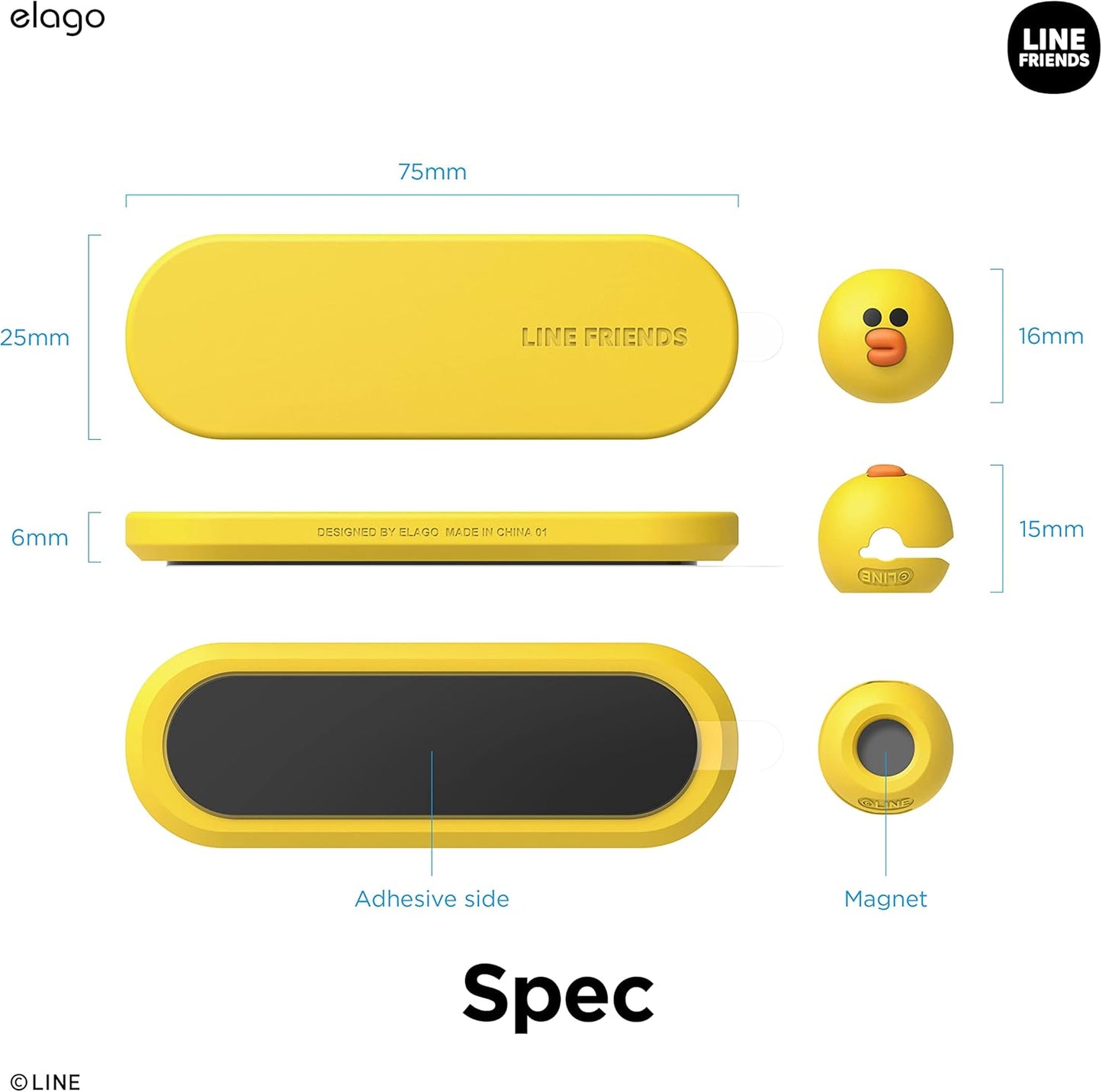 elago | LINE Friends Magnetic Cable Management Buttons, Organize 3 Cables, Powerful Magnets, Reusable Sticker Attaches to Surface, Desk Organization (Brown)