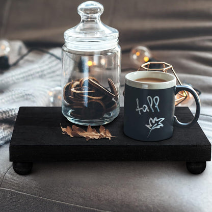 Amyhill Wood Pedestal Stand Kitchen Soap Tray Farmhouse Wooden Riser Stand for Kitchen Bathroom Counter Table Decor Plant Candle Vases Display(Classic,Black,9 x 6 Inch)