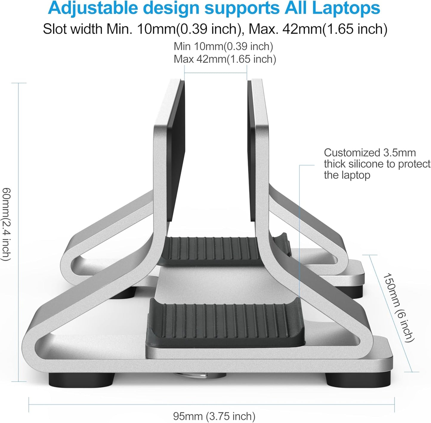 Aluminum Dual Vertical Laptop Stand Dock Holder, Supports 2 Devices, Adjustable Slot Width 15-36mm, Space-Saving Upright Storage for MacBook and Laptops