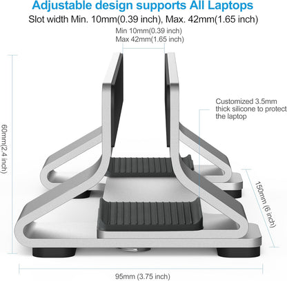 Aluminum Dual Vertical Laptop Stand Dock Holder, Supports 2 Devices, Adjustable Slot Width 15-36mm, Space-Saving Upright Storage for MacBook and Laptops