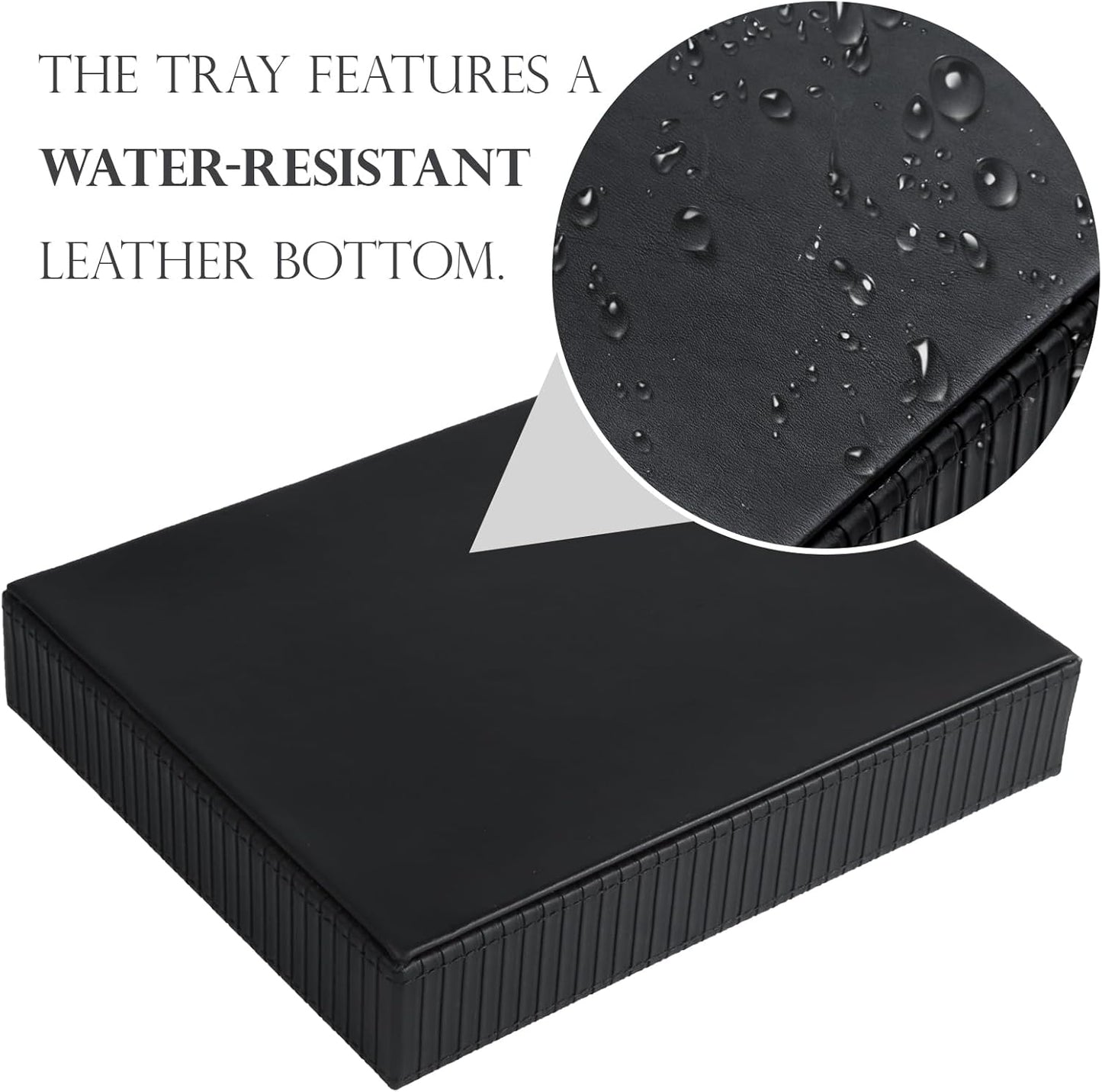HofferRuffer Faux Leather Vanity Tray, Elegant Desktop Storage Organizer, Decorative Catchall for Perfume, Bathroom Valet, Nightstand or Dresser, Black, 10.2 x 8.4 x 1.8 Inches