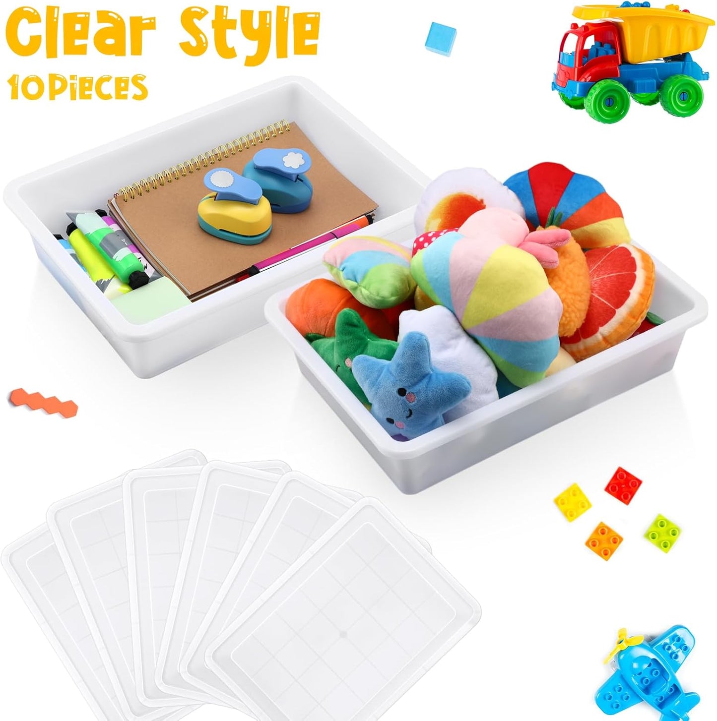 Hoteam 10 Pcs Flat Storage Organizer Tray Bin Paper Tray for Classroom Plastic Stackable File Organizer for School Office Teacher Book Organization(Clear,13.78 x 9.84 x 3.15 Inch)