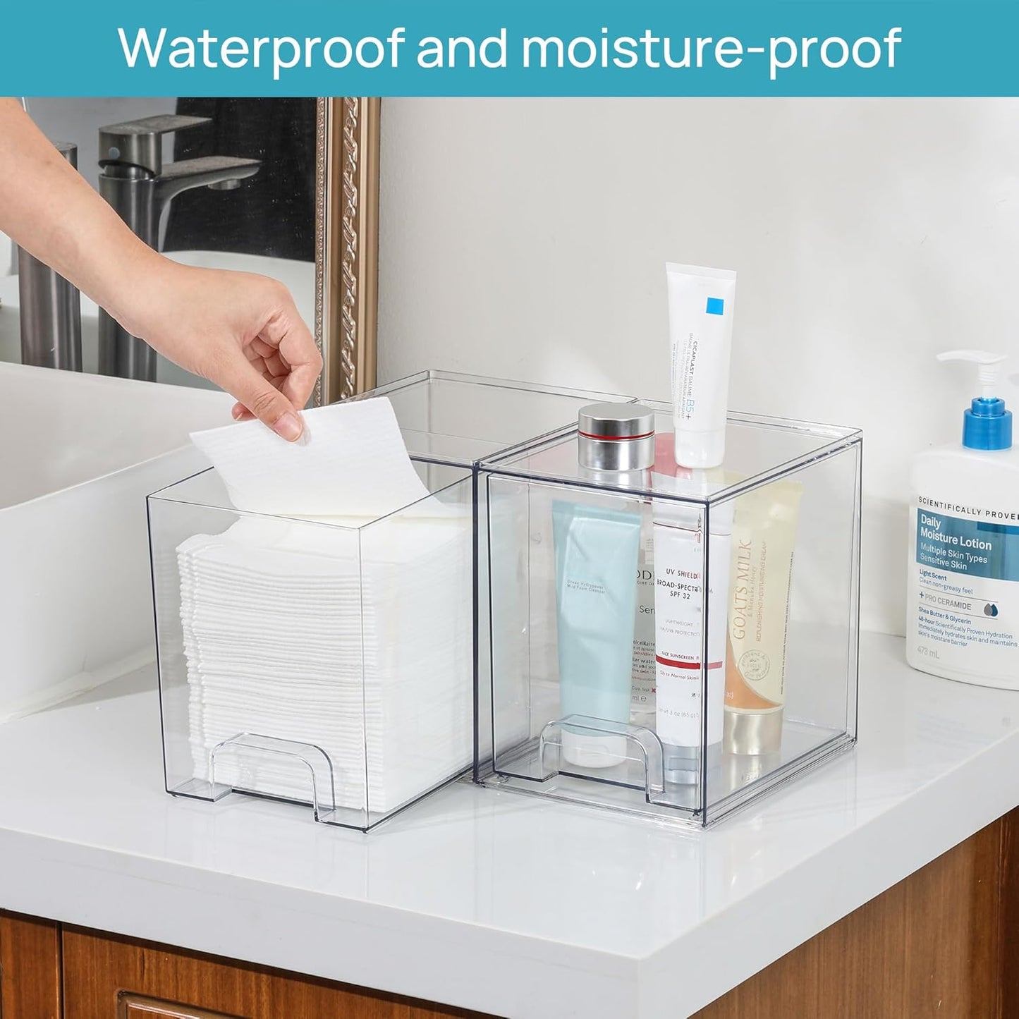 Vtopmart 12.1''W Clear Stackable Storage Drawers,2 Pack Acrylic Plastic Organizers Bins for Makeup Palettes, Cosmetics, and Beauty Supplies,Ideal for Vanity, Bathroom,Cabinet,Desk Organization