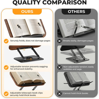 SupeDesk Book Stand for Reading, Adjustable Book Holder with 360° Rotating Bases, Foldable Designs, and Elastic Clips, Multifunctional Display Stand for Recipe, Cookbooks, Magazines, Tablets, Laptops