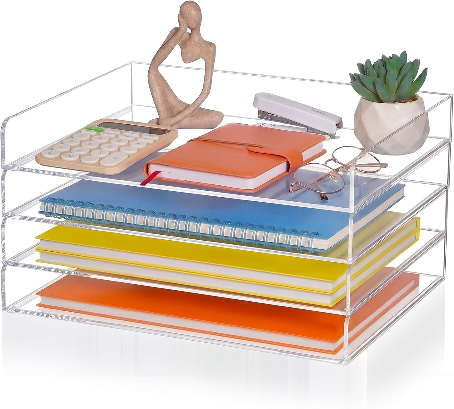 Harloon 4 Tier Paper Organizer Letter Tray Acrylic Desk File Organizer Heavy Duty Stackable Documents Clear Letter Paper Holder Sorter Office Tray for A4, Office Classroom Home File Pad Notebooks