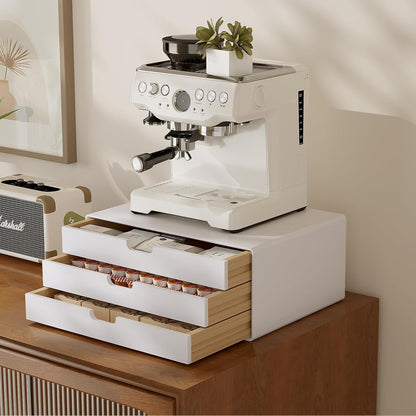 LitaEther Desk Organizer with 3 Drawers, ALEX Drawer Unit, Chic White Wood Cosmetic Makeup Organizer for Office Vanity Tabletop Storage 13.8"X 6"X10.2"