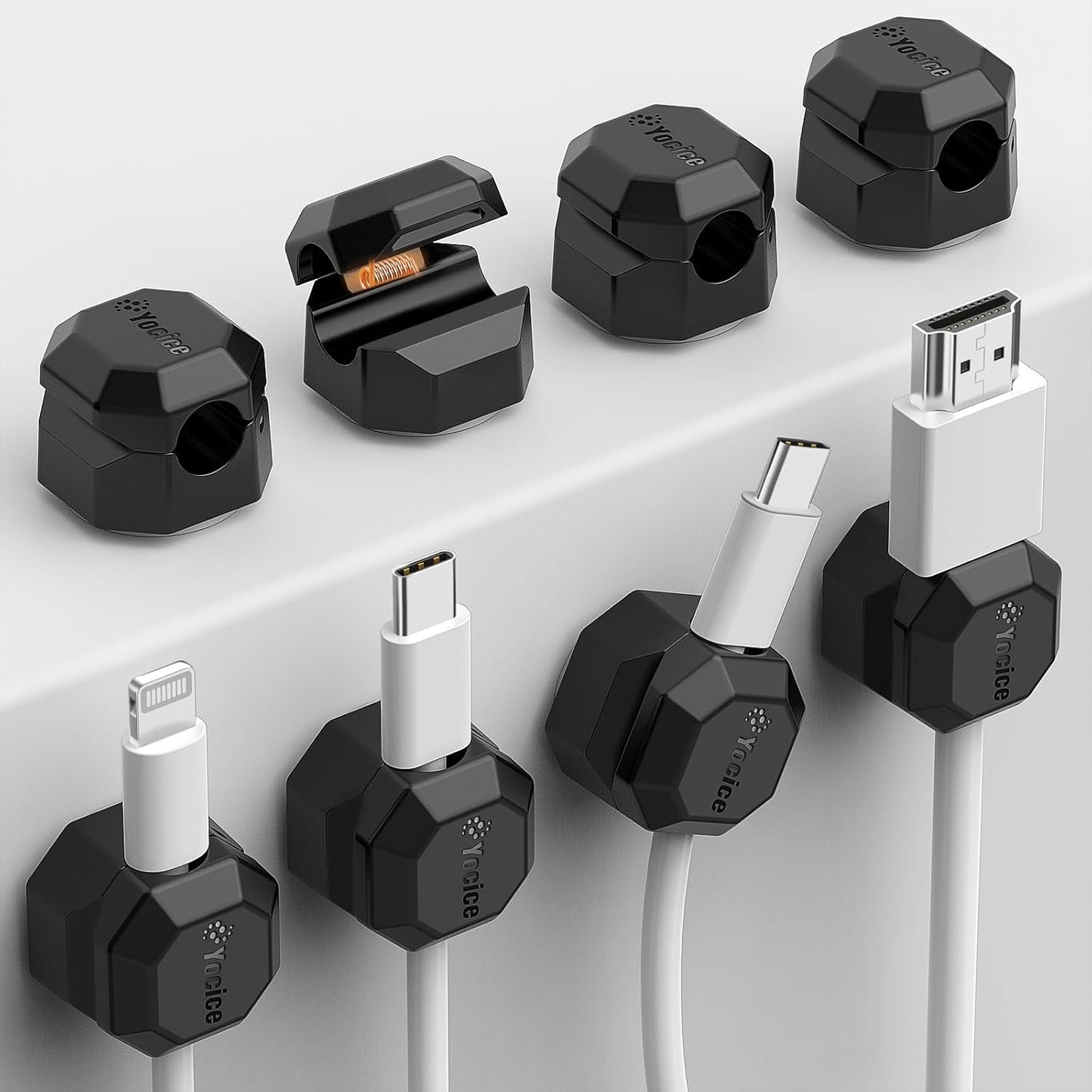 8 Pack Rotatable Cable Clips,Spring Cord Organizer Desk Cable Management Cord Holder Adhesive Phone Charger Cord Clips for Home Office Car Wall Nightstand Accessories White