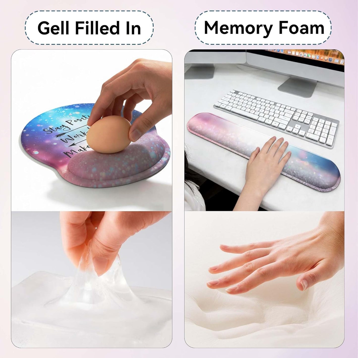 Desk Mat Set + Keyboard and Mouse Pad with Wrist Rest Support,4-in-1 Large Mousepad Computer Mats for Desktop Home & Office-Purple Butterflies