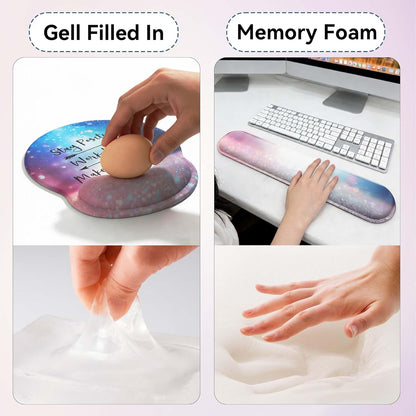Desk Mat Set + Keyboard and Mouse Pad with Wrist Rest Support,4-in-1 Large Mousepad Computer Mats for Desktop Home & Office-Purple Butterflies
