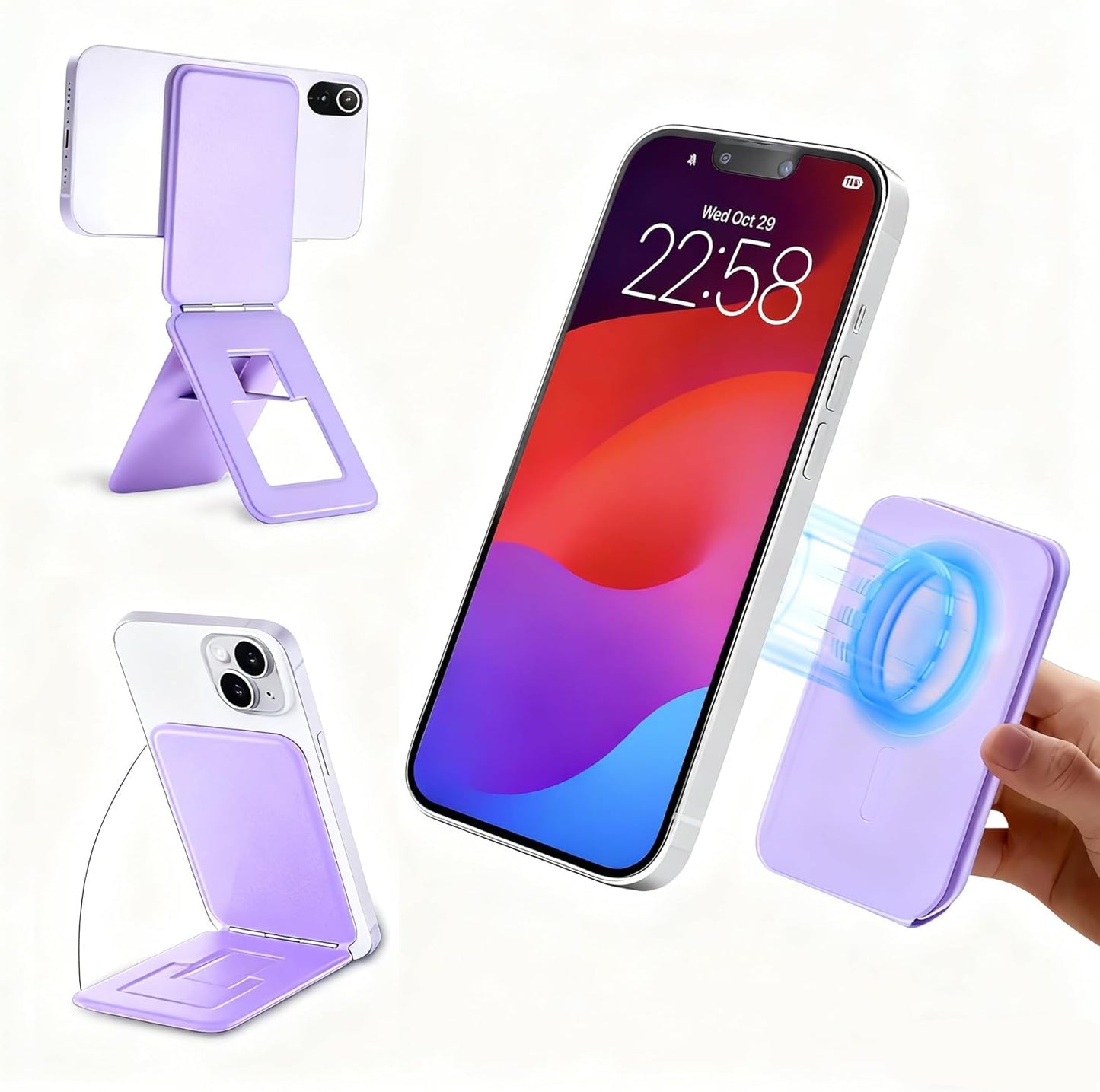 Magnetic Phone Stand, Compatible with All Smartphones 17/16/15/14/13/12 Series, Slim PU Leather Desk Stand with Angle Adjustment, Portable & Includes 1 Strong Magnetic Ring for Any Phone(Pink)
